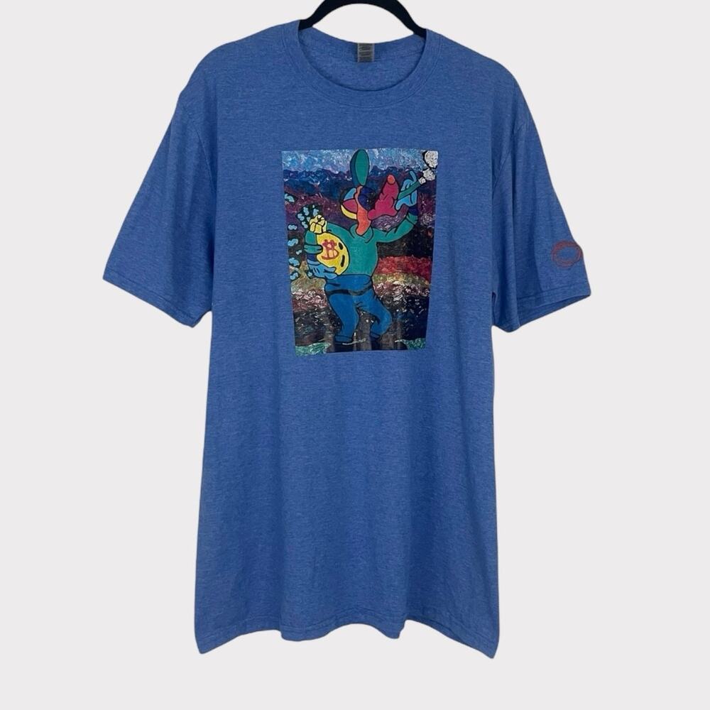 Happy Jack Gildan Softstyle Blue Pop Art Short Sleeve Colorful Graphic Tee